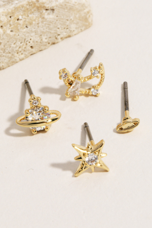 4Pc Space Theme Cz Stud Earrings Set
