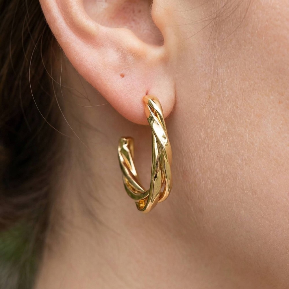Flattened Layered Metallic Hoop Earrings