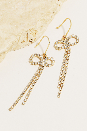 Rhinestone Ribbon Bow Flower Stud Earrings