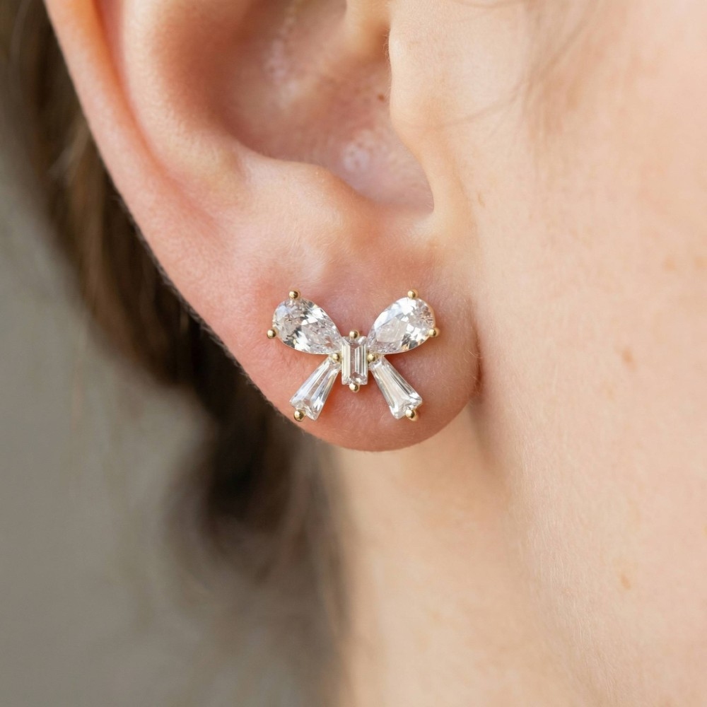 Cz Mini Butterfly Stud Earrings