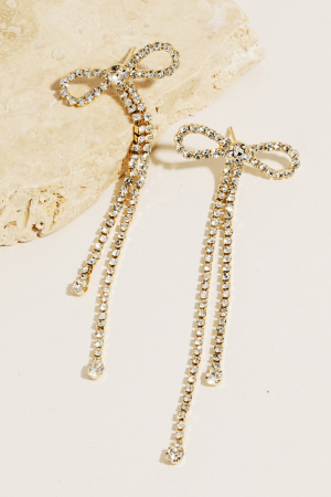 Rhinestone Bow Tie Stud Dangle Earrings