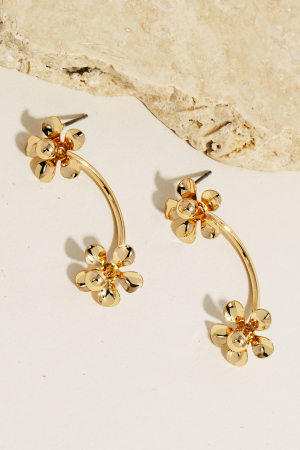 Double Flower Bar Link Stud Dangle Earrings