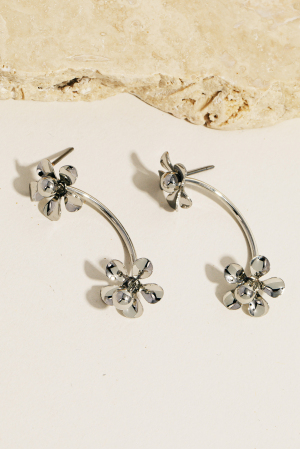 Double Flower Bar Link Stud Dangle Earrings