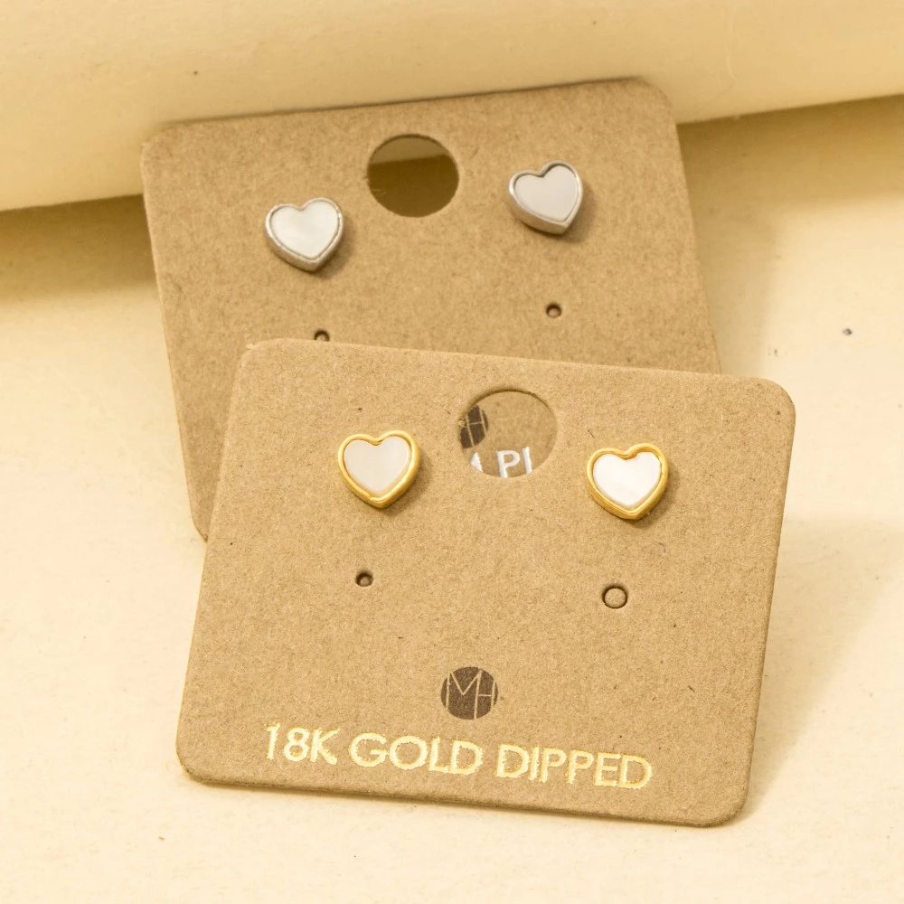 Gold Dipped Mini Heart Shell Stud Earrings