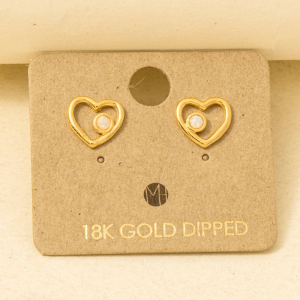 Gold Dipped Mini Heart And Opal Stud Earrings