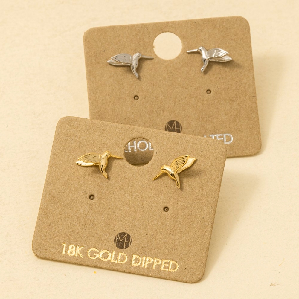 Gold Dipped Humming Bird Stud Earrings