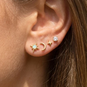 Gold Dipped 4Pc Star Moon Stud Earrings Set