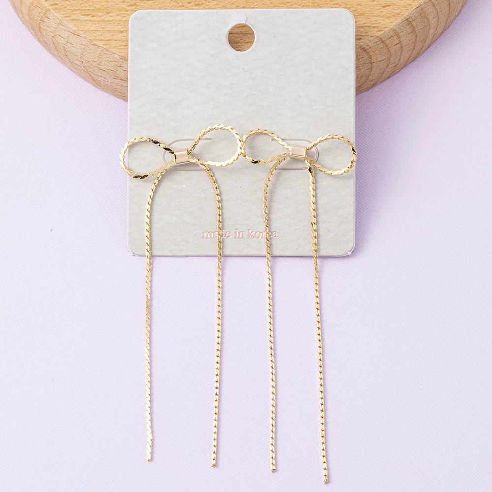 Rope Chain Bow Long Tassel Drop Earrings