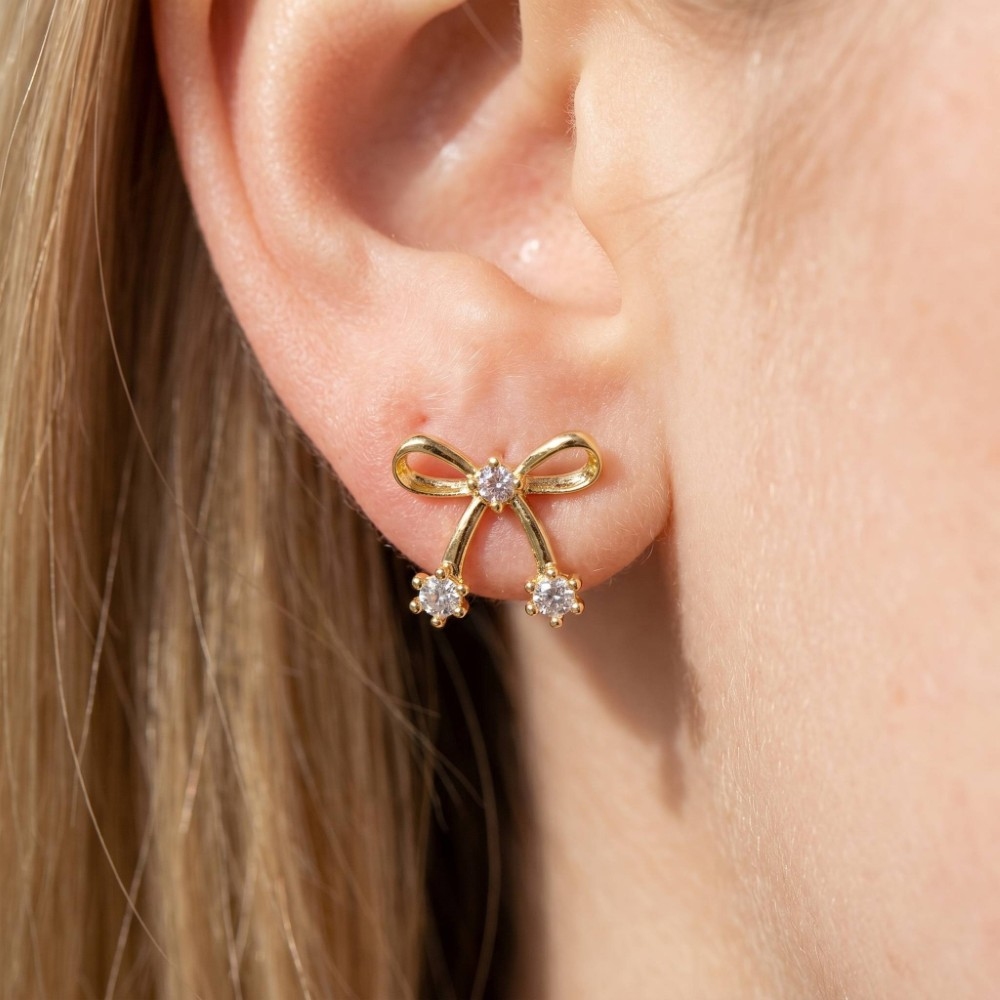 Cubic Zirconia Stud Ribbon Bow Stud Earrings