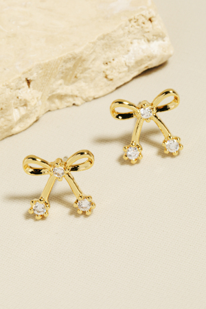 Cubic Zirconia Stud Ribbon Bow Stud Earrings