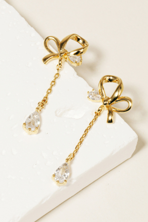 Chain Dangle Rhinestone Bow Stud Earrings
