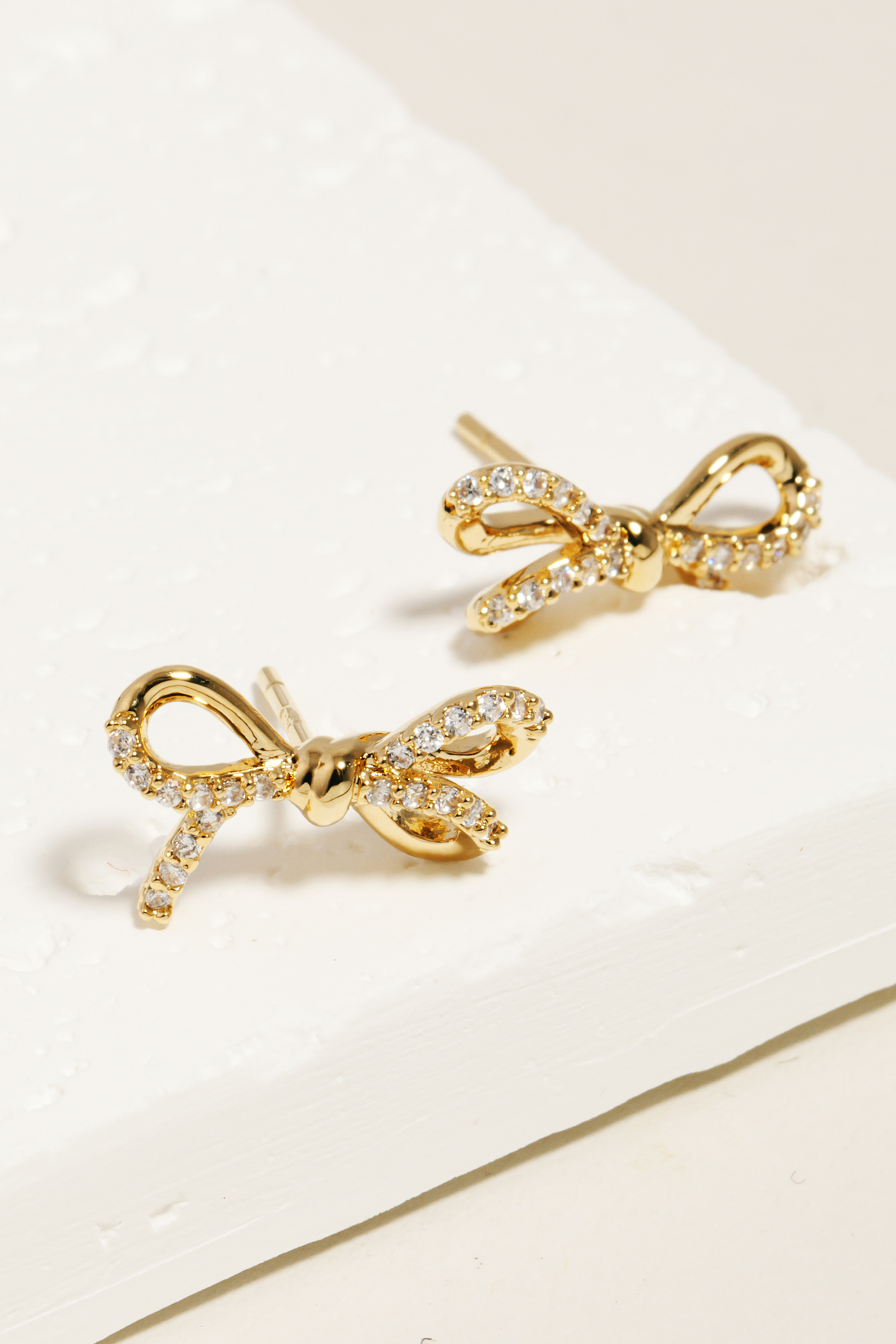 Rhinestone Pave Ribbon Bow Stud Earrings