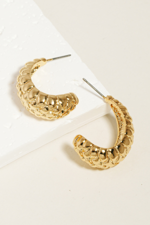 Metallic Textured C Hoop Earrings