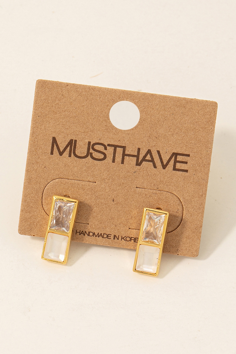 Mini Rectangle Rhinestone Stud Earrings