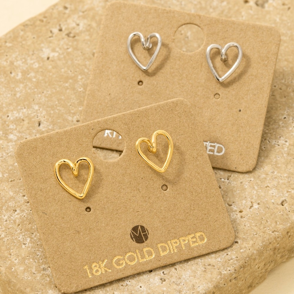 Gold Dipped Wire Heart Stud Earrings