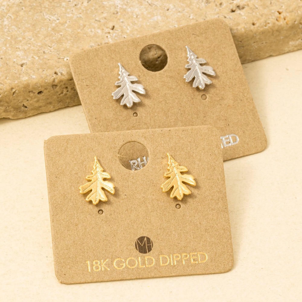 Gold Dipped Oak Leaf Stud Earrings