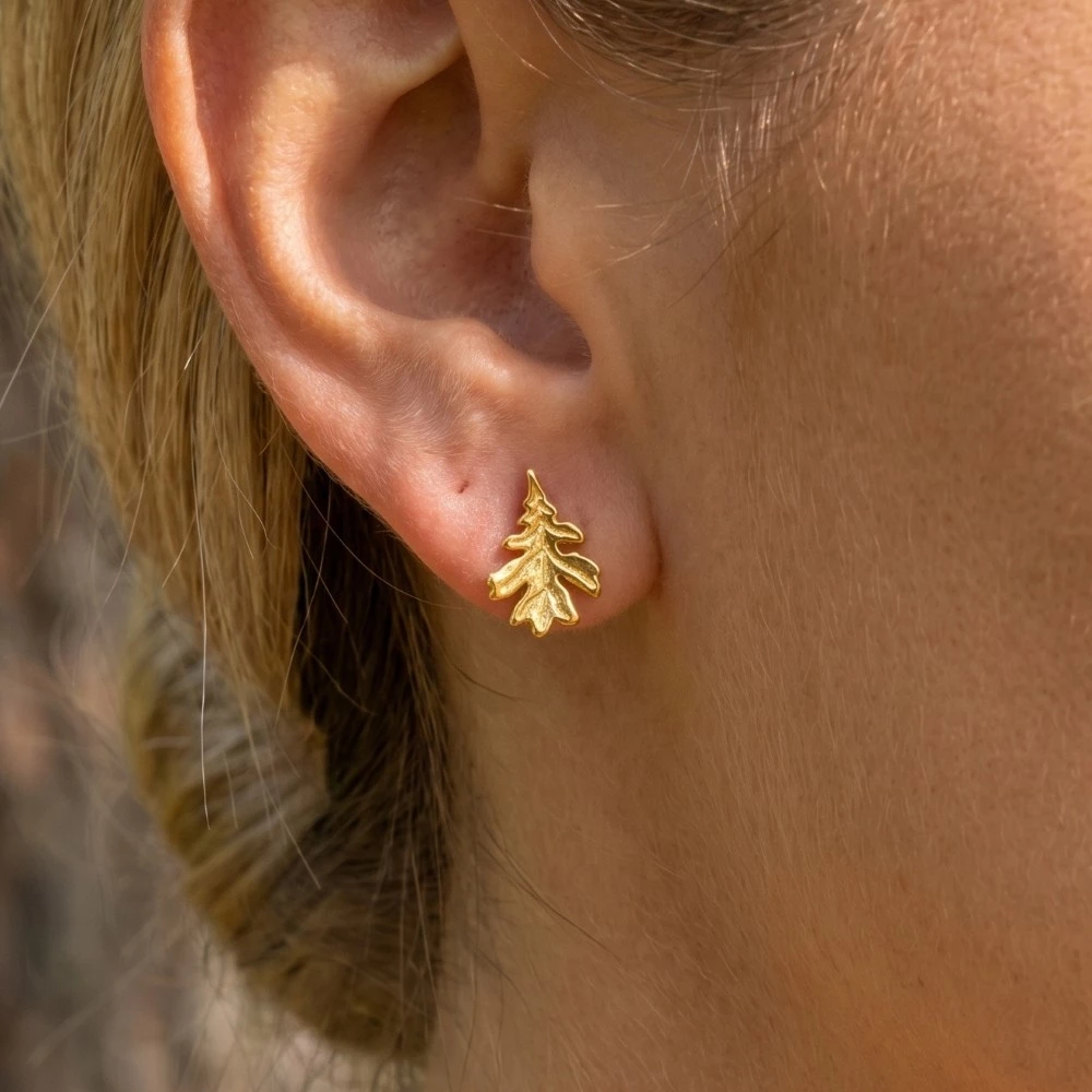 Gold Dipped Oak Leaf Stud Earrings