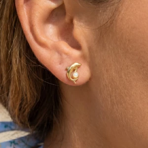 Gold Dipped Dolphin And Opal Stud Earrings