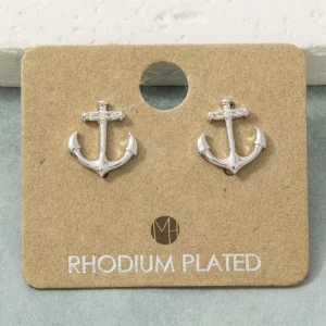 18K Gold Dipped Cz Anchor Stud Earrings