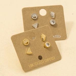 Gold Dipped Assorted Stud Earrings Set