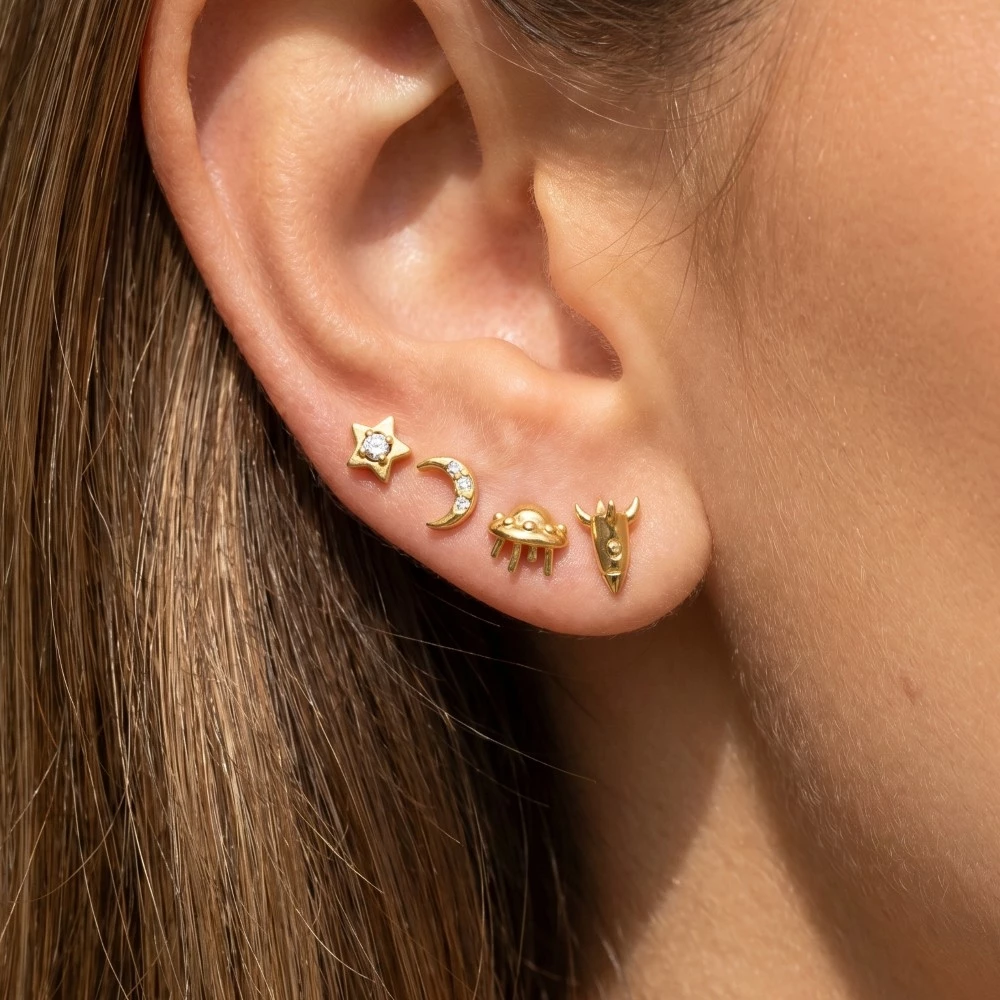 Gold Dipped Space Themed Stud Earrings Set