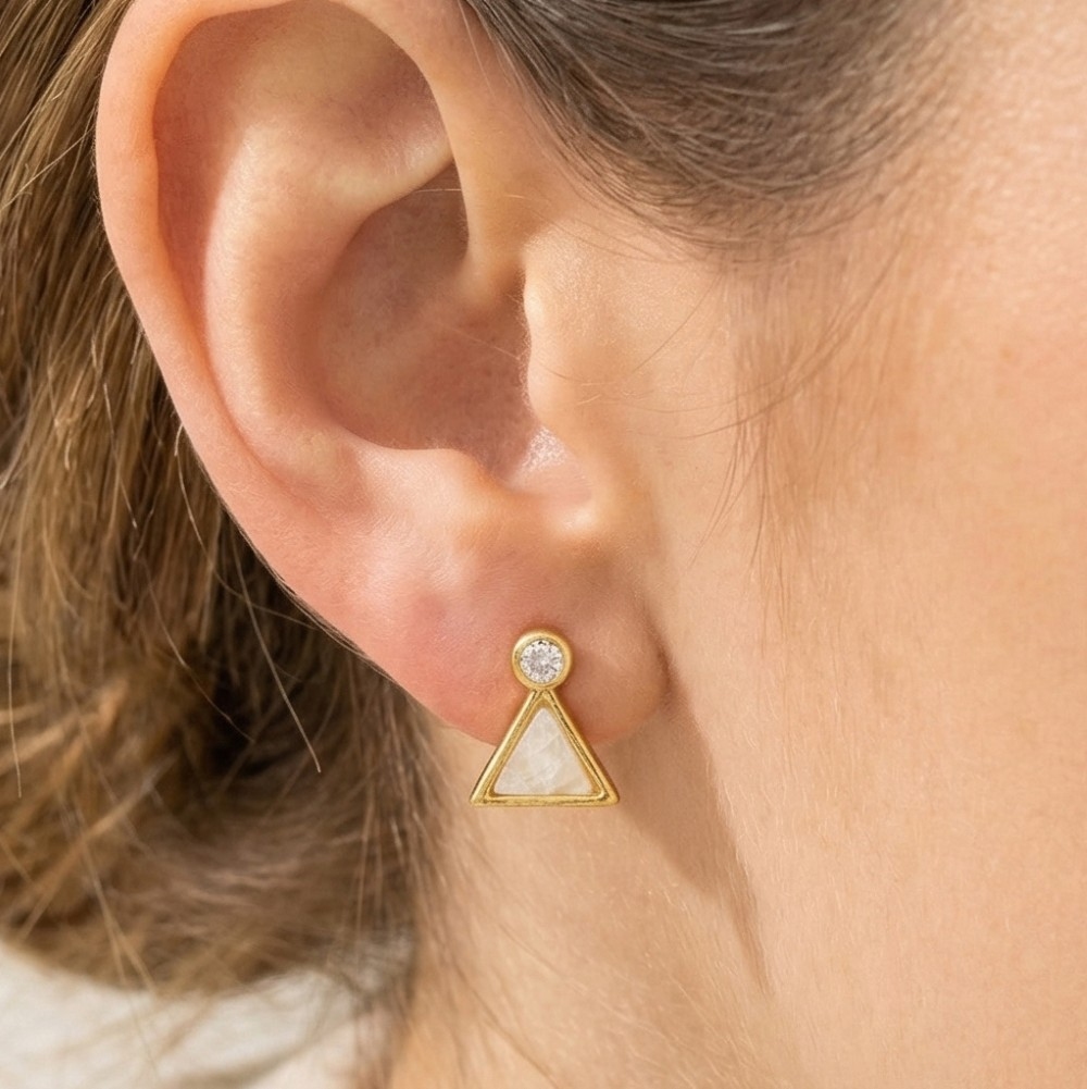 Mini Gemstone Triangle Stud Earrings