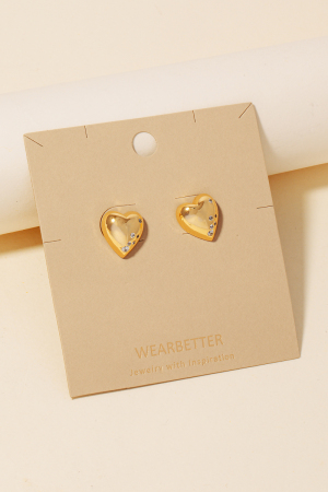 Gold Dipped Mini Cz Studded Heart Stud Earrings