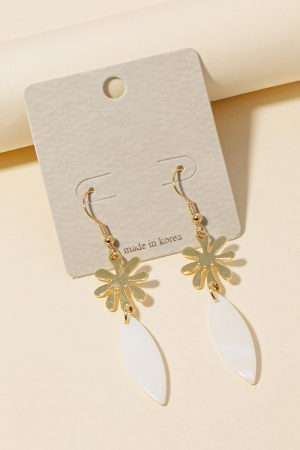 Thin Oval Tear And Flower Dangle Hook Earrings