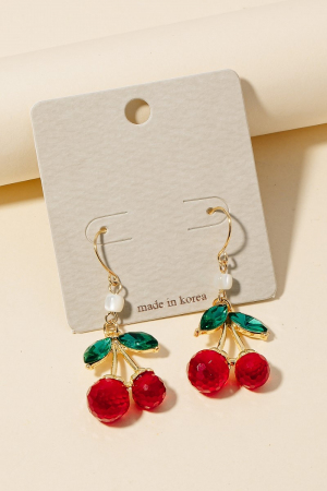 Faceted Glass Beaded Cherry Dangle Chain Earrings