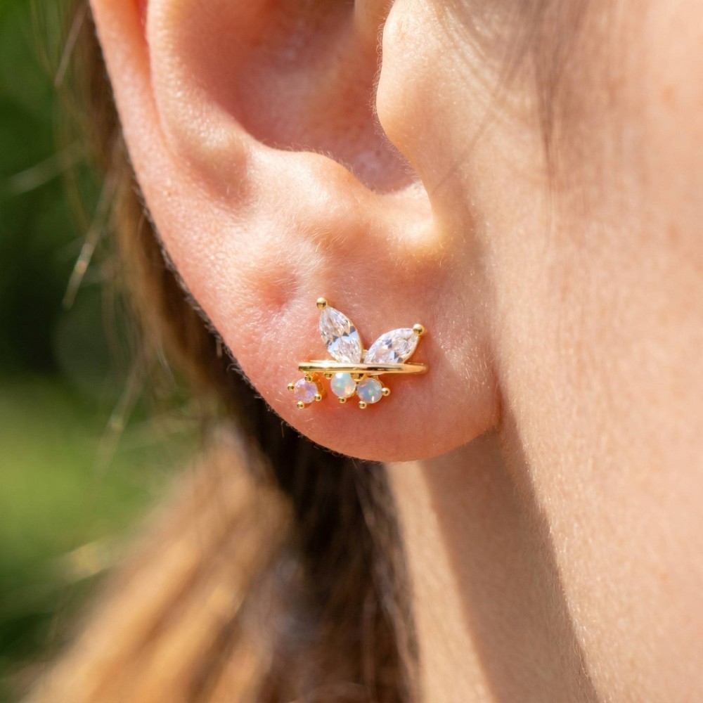 Cz Studded Butterfly Halo Stud Earrings
