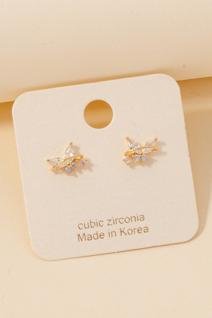 Cz Studded Butterfly Halo Stud Earrings