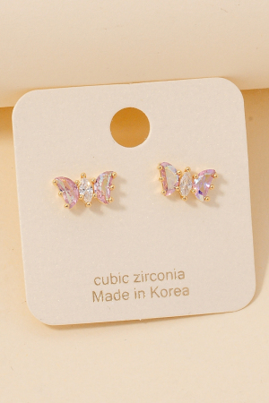 Cz Studded Butterfly Stud Earrings