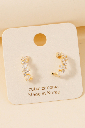 Mixed Cz Studs Mini Hoop Earrings