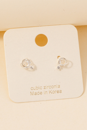 Cz Planet And Moon Stud Earrings