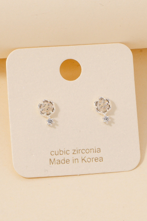 Double Cz Charm Stud Earrings