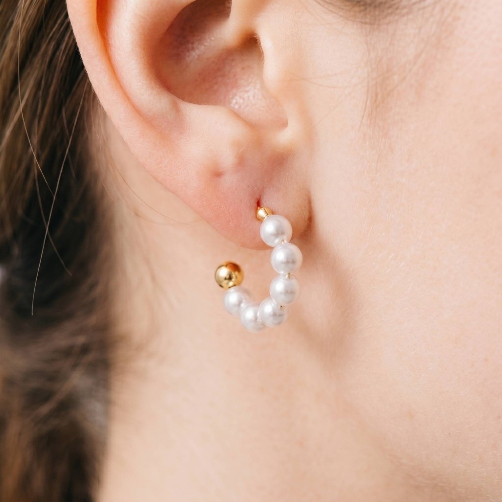 Pearl Beaded Hoop Earrings