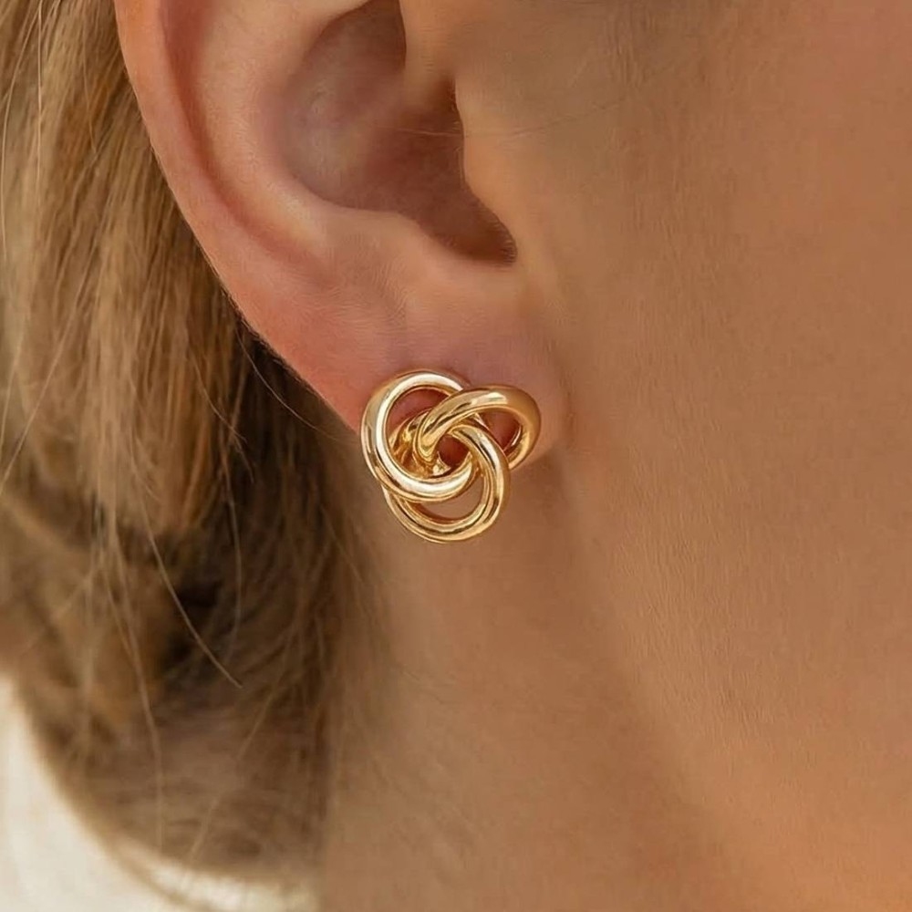 Triple Metallic Knot Stud Earrings