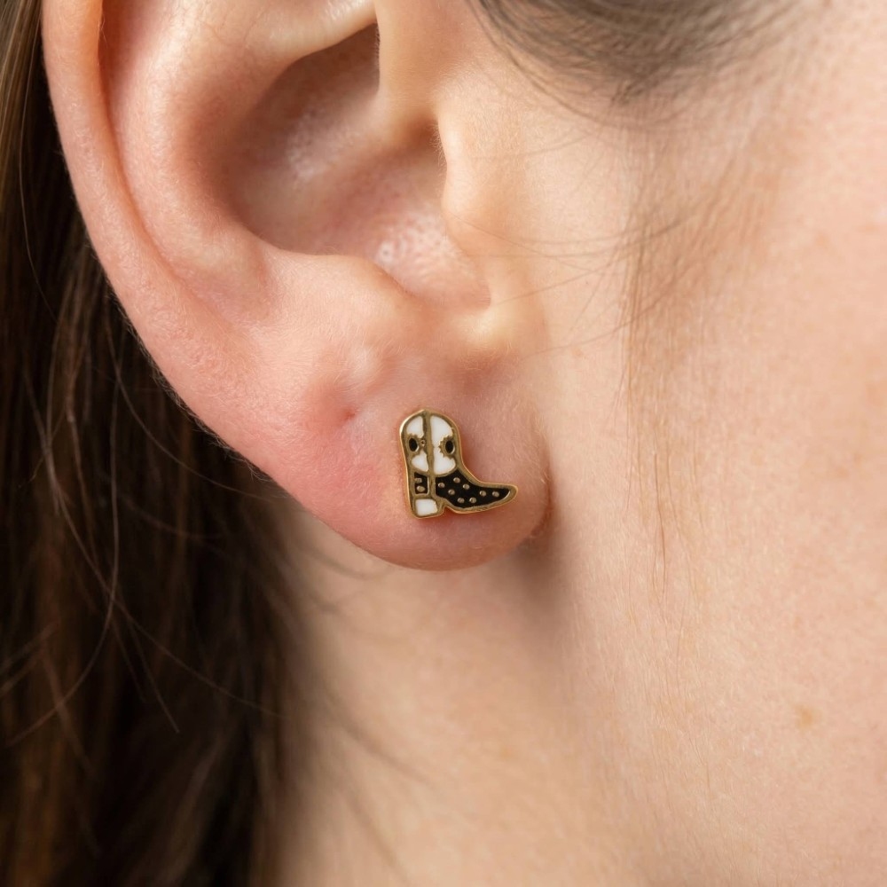 Gold Dipped Epoxy Cowboy Boots Stud Earrings