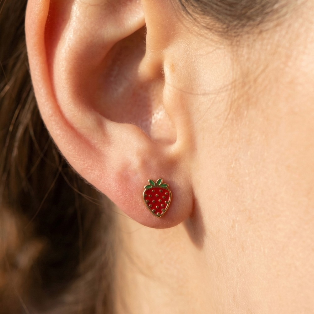 Gold Dipped Epoxy Strawberry Stud Earrings