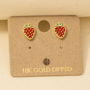 Gold Dipped Epoxy Strawberry Stud Earrings