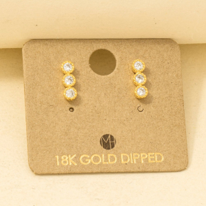 Gold Dipped Cz Triple Stud Bar Stud Earrings