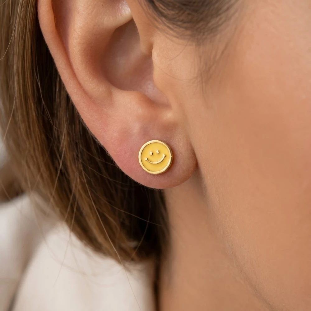 Gold Dipped Epoxy Smiley Face Stud Earrings
