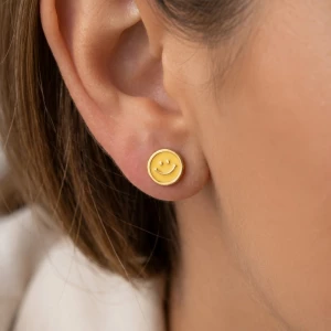 Gold Dipped Epoxy Smiley Face Stud Earrings