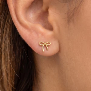 18K Gold Dipped Polished Bow Stud Earrings