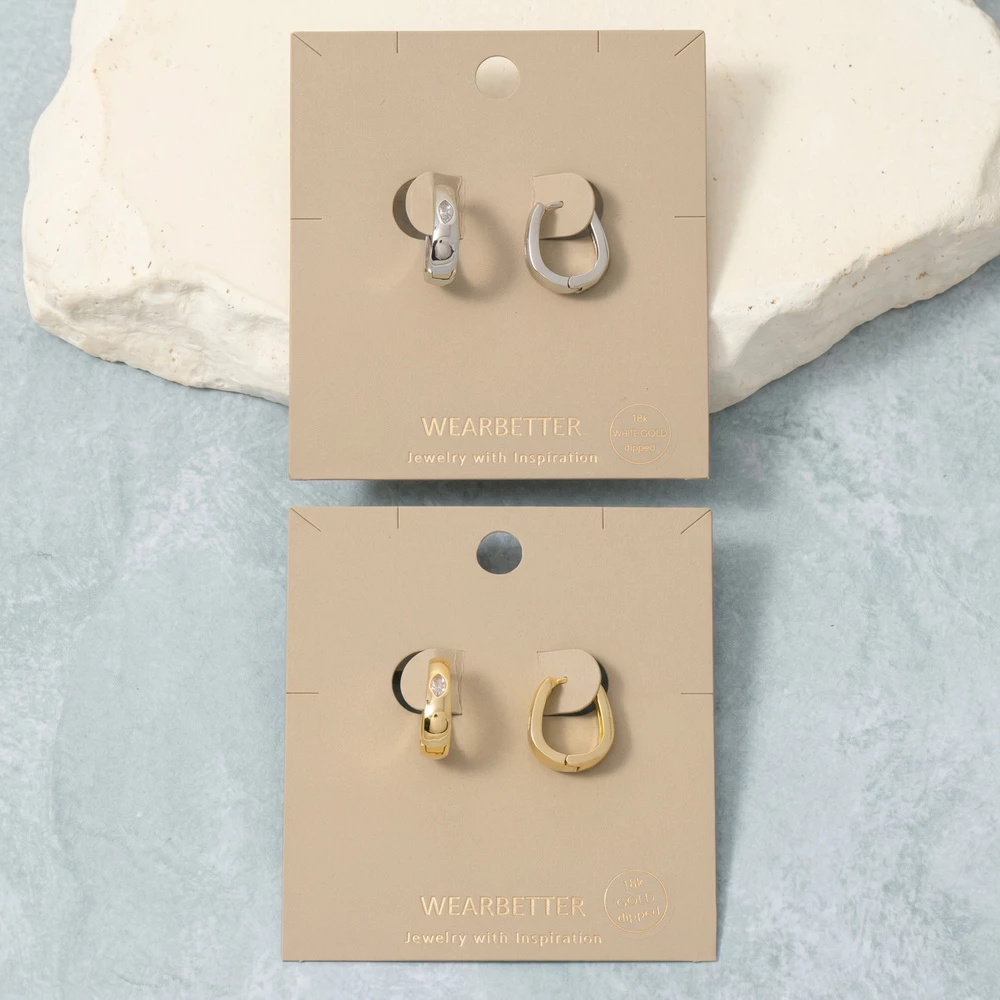 18K Gold Dipped Cz Chunky Huggie Hoop Earrings