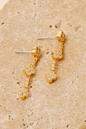 Cubic Zirconia Pave Clover Chain Dangle Earrings