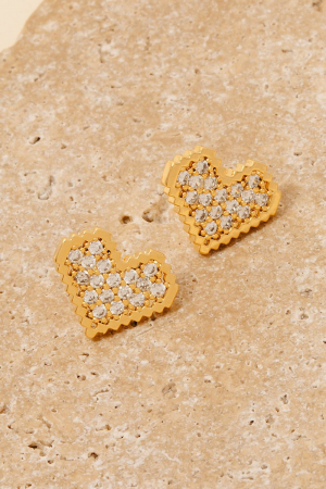 Cz Pave 8 Bit Heart Stud Earrings