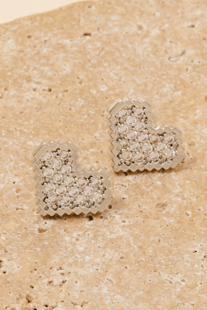 Cz Pave 8 Bit Heart Stud Earrings