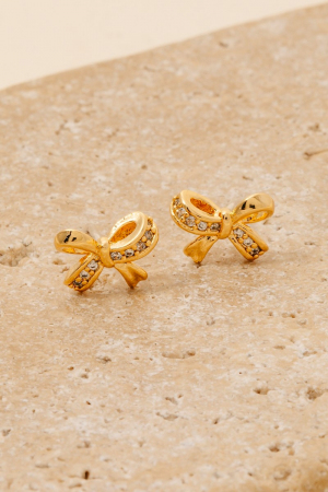Mini Cz Pave Ribbon Bow Stud Earrings
