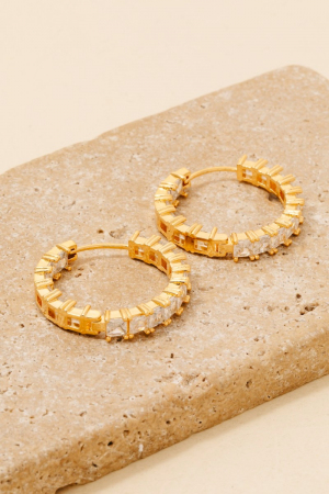 Square Cz Studded Large Hoop Earrings